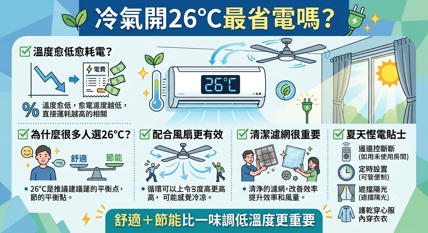 冷氣開26度最省電嗎？夏天怎樣開冷氣更慳電？