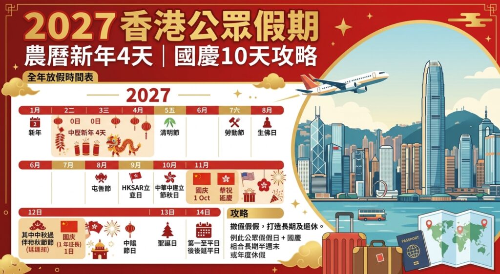 2027年香港公眾假期安排|農曆新年及國慶長假時間表