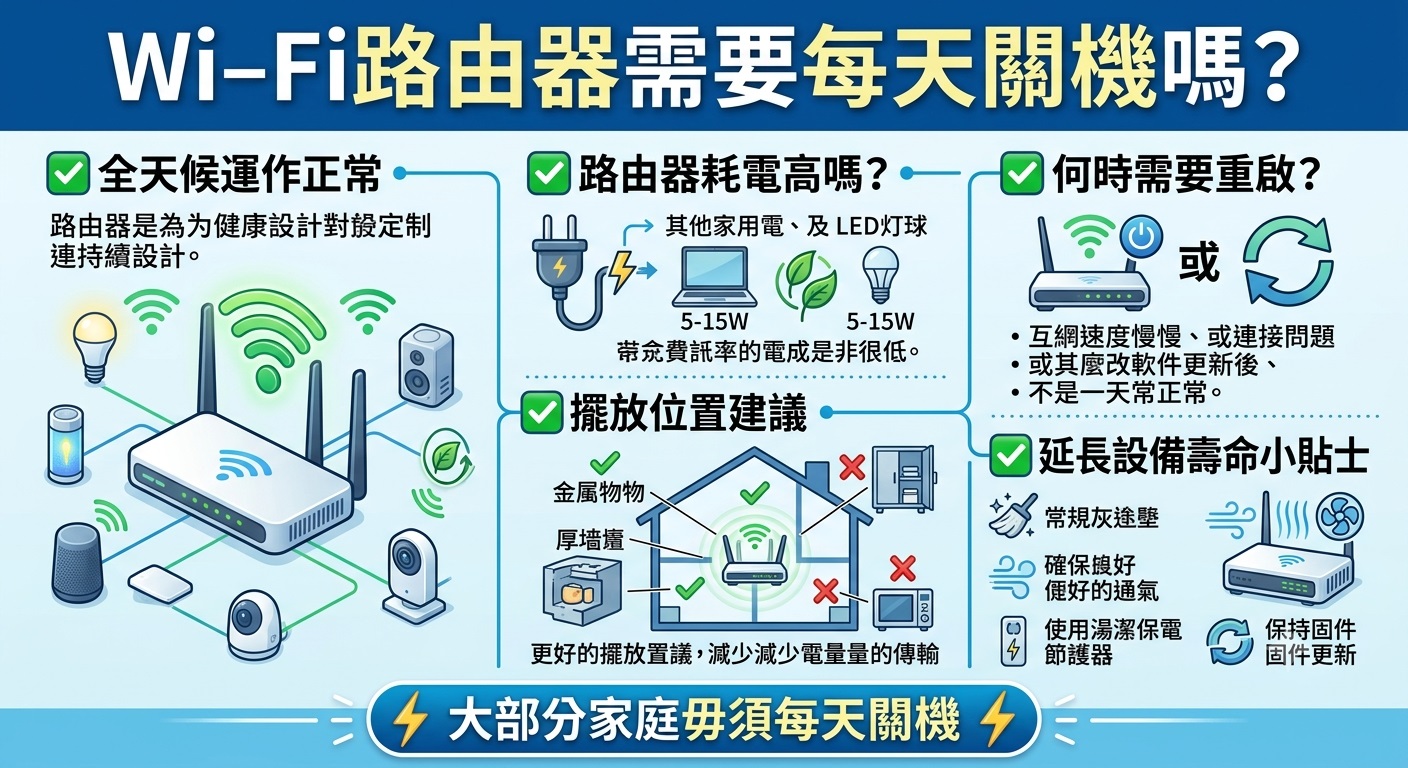 Wi‑Fi路由器需要每天關機嗎？長期不關會更耗電嗎？