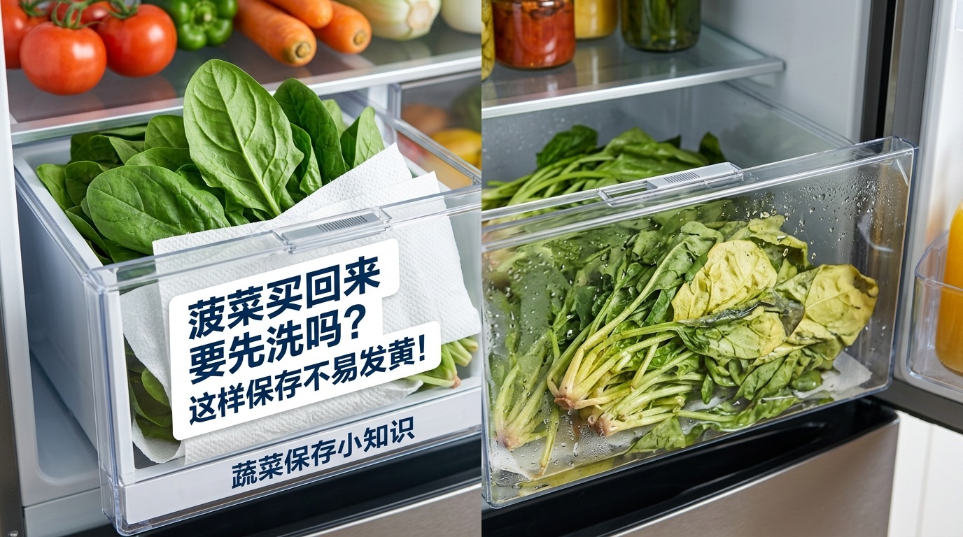 菠菜买回来要先洗吗？如何保存才不会发黄？