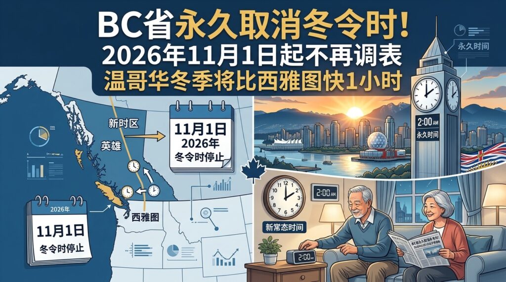 BC省永久取消冬令时，温哥华冬季将比西雅图快1小时
