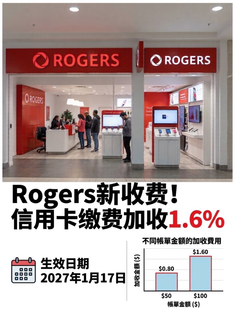 Rogers及Fido信用卡缴费1.6%手续费新政策
